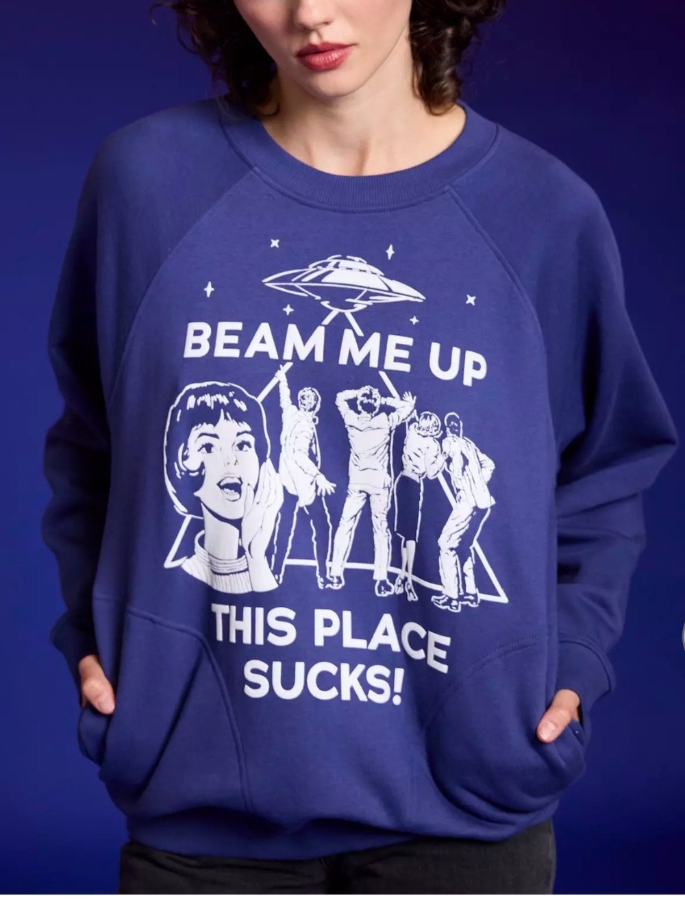 Primark x Stranger Things Blue Graphic 'Beam Me Up' Crewneck Sweatshirt